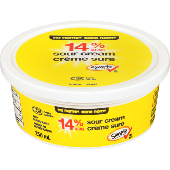 Sans Nom Crème sure régulière, 14 % M.G. 250 ml, 1,20 $/100ml