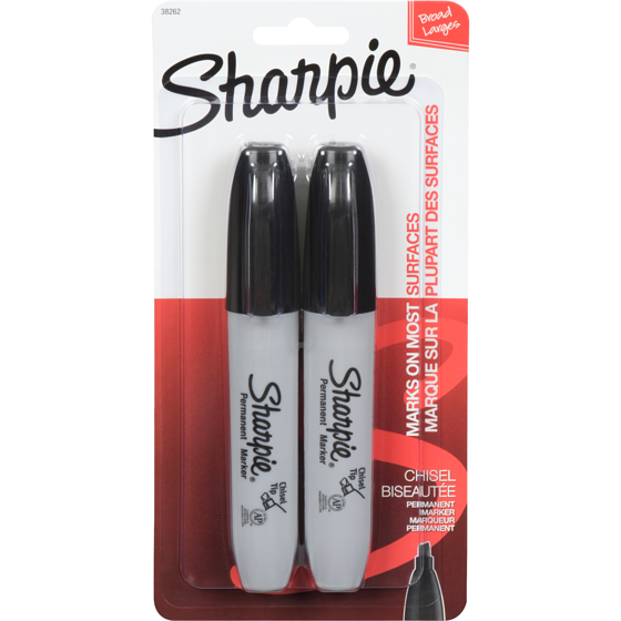 Sharpie Marqueur permanent à pointe biseauté noir 2x1.0 ea, 2,00 $/1ch
