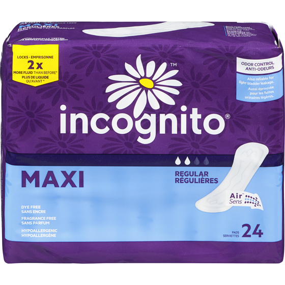 Incognito Maxi Pads, Regular 24 ea, $0.24/1ea