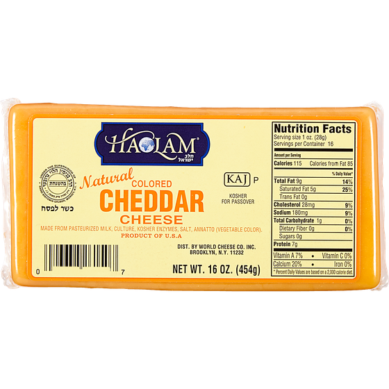 Haolam Kosher Cheddar Bars 454 g, $4.40/100g