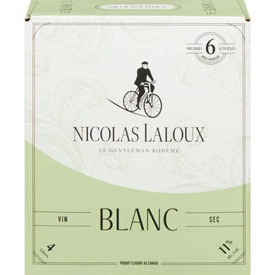 Nicolas Laloux Vin blanc Nicolas Laloux (Pièce d’identité requise au moment du ramassage) 4 l, 1,00 $/100ml