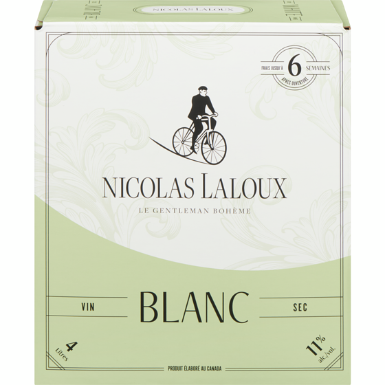 Nicolas Laloux Vin blanc Nicolas Laloux (Pièce d’identité requise au moment du ramassage) 4 l, 1,00 $/100ml
