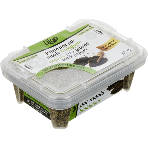 Dion Poivre noir biologique moulu pur 38 g, 14,45 $/100g