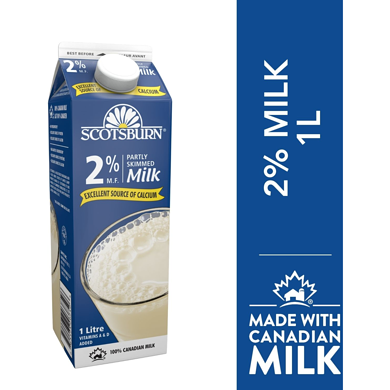 Scotsburn 2% Partly Skimmed Milk 1 l, $0.34/100ml