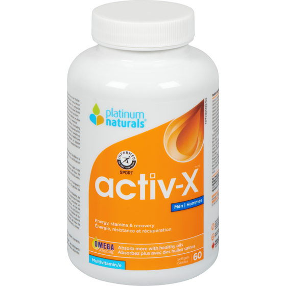 Platinum Naturals Multivitamines Activ-X hommes actifs 60 ea, 0,72 $/1ch