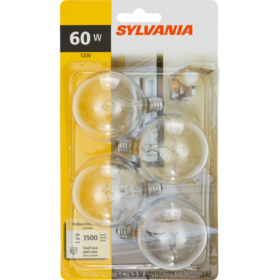 Sylvania G16 Globe 60W Light Bulbs, Clear 4 ea, $1.00/1ea