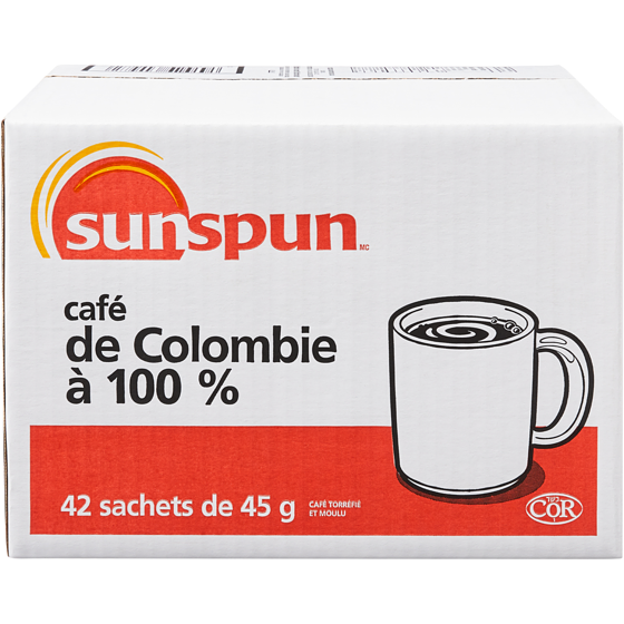Sunspun Café de Colombie à 100 % 42x45.0 g, 3,17 $/100g