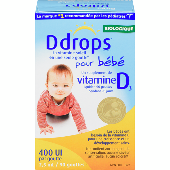 Ddrops Ddrops pour bébé vitamine D3 en liquide 400 UI 2.5 ml, 619,60 $/100ml