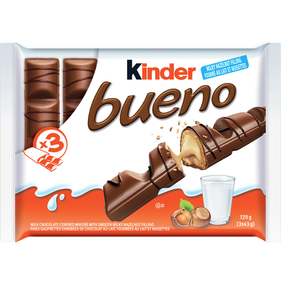 Kinder BUENO Milk Chocolate Covered Crispy Wafer Bars With Hazelnut Cream, 3 Packs Of 2 Individually Wrapped Wafer Bars Per Pack 129 g, $3.49/100g