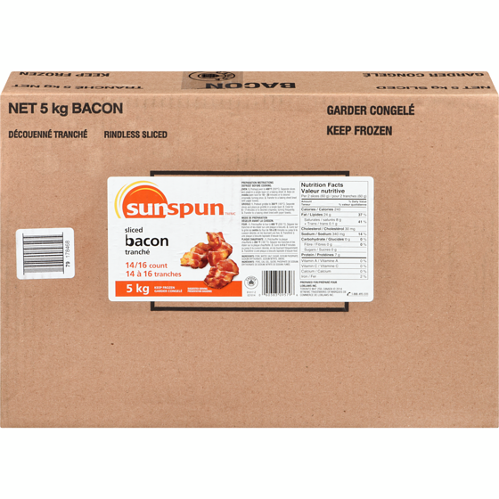 Sunspun Bacon en tranches 5 kg, 1,32 $/100g