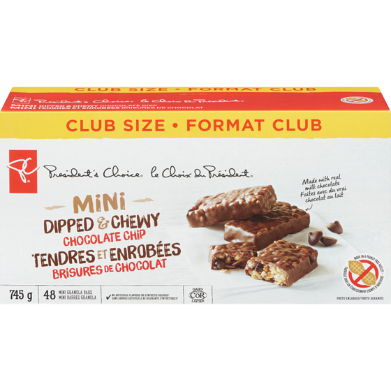 le Choix du Président Mini barres tendres et enrobées, brisures de chocolat 745 g, 2,28 $/100g