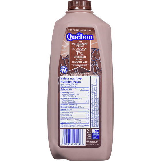 QUEBON 1% Chocolate Milk 2 l, $0.36/100ml