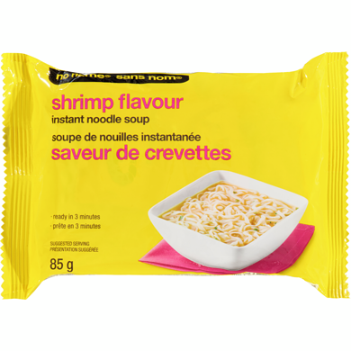 Sans Nom Soupe aux nouilles instantanée à saveur de crevette 85 g, 0,46 $/100g