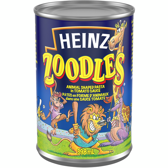 Heinz Pâtes en forme d'animaux dans une sauce tomate zoodles 398 ml, 0,55 $/100ml