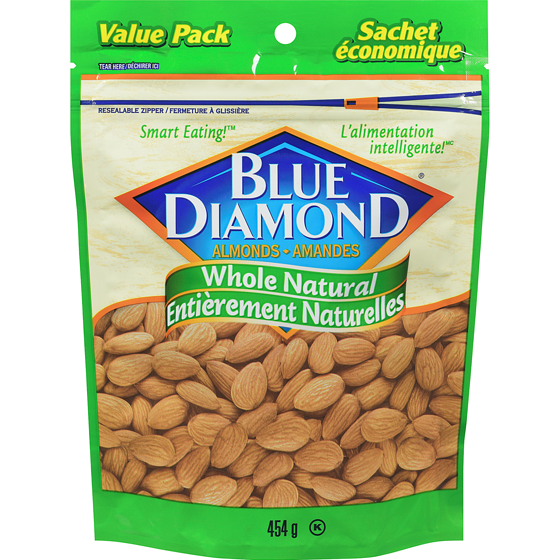 Blue Diamond Amandes naturelles entières 454 g, 3,30 $/100g