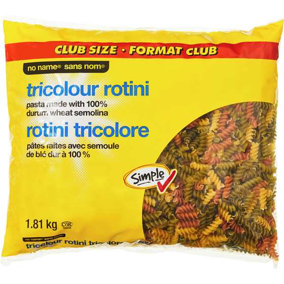 No Name Tricolour Rotini Club Size 1.81 kg, $0.28/100g