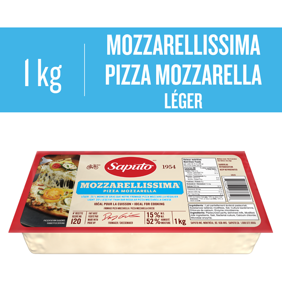 Saputo Fromage Mozzarellissima pizza mozzarella léger 1 kg, 1,90 $/100g