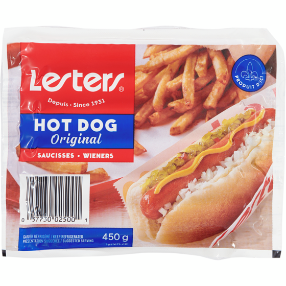 Lesters Lesters Saucisses Hot Dog Original 450 g, 1,33 $/100g