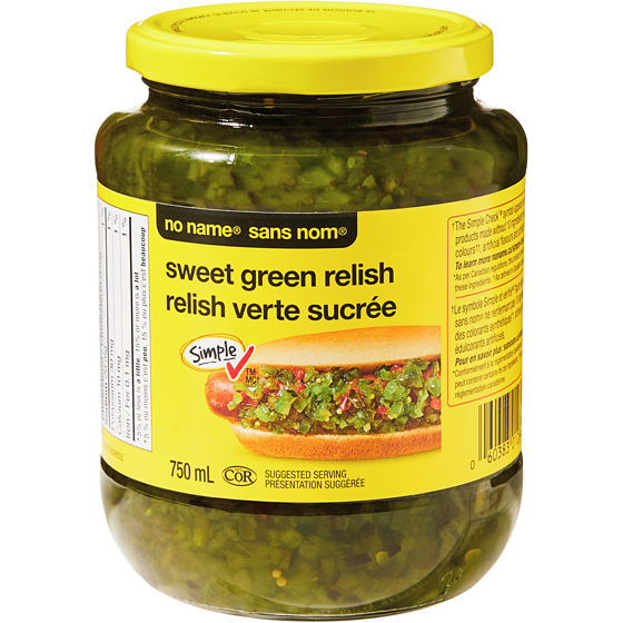 No Name Sweet Green Relish 750 ml, $0.53/100ml