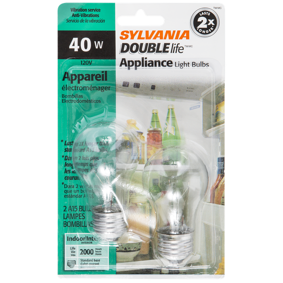 Sylvania Ampoules A15 de 40 W pour électroménager Double Life 2 ea, 7,00 $/1ch