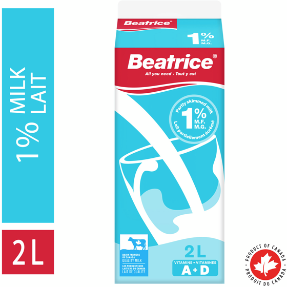 Beatrice Partly Skimmed Milk 1% 2 l, $0.24/100ml