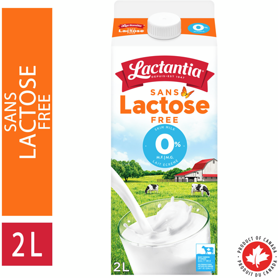 Lactantia Sans lactose. lait écrémé 0 % 2 l, 0,35 $/100ml