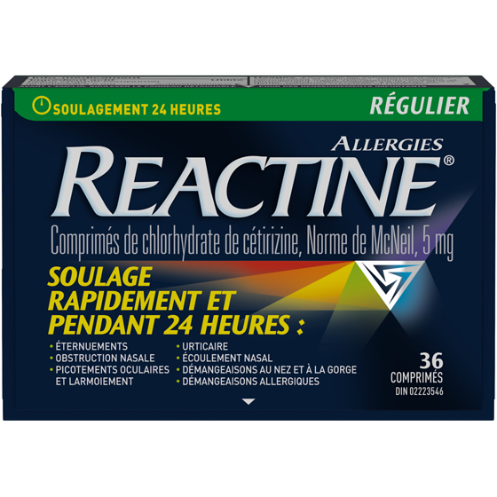 Réactine Régulier Allergies, comprimés à 5 mg de chlorhydrate de cétirizine 36 ea, 0,81 $/1ch