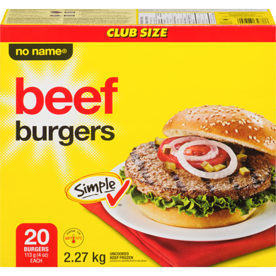 No Name Burger C/Pack 20'S 5Lb, Club Pack 2.27 kg, $1.01/100g