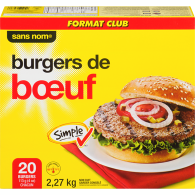 Sans Nom Burgers de bœuf, format club 2.27 kg, 1,54 $/100g