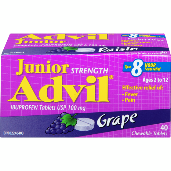 Advil Junior Strength Chewable Tablets, Grape, 40 Count 40 ea, $0.46/1ea