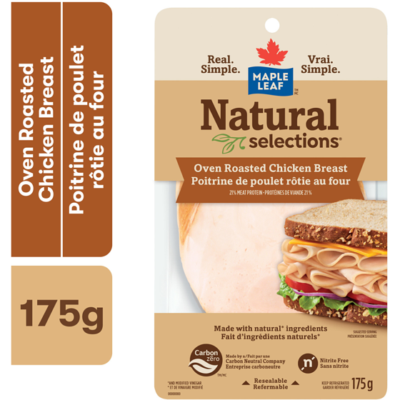 Maple Leaf Natural Selections Sliced Deli Chicken Breast, Oven Roasted 175 g, $53.09/1kg $5.31/100g