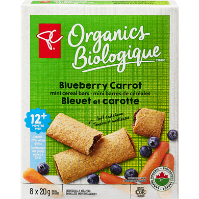 PC Biologique Mini barres de céréales bleuet et carotte 160 g, 2,19 $/100g