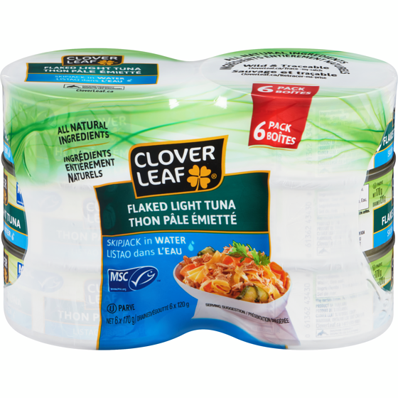 Clover Leaf Light Tuna, Flaked Skip Jack In Water 6x170.0 g, $1.13/100g