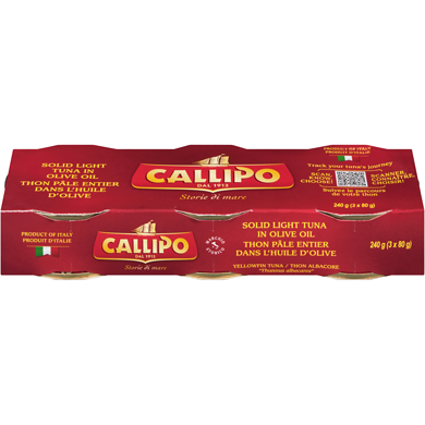 Callipo Solid Light Tuna, Olive Oil 3x80.0 g, $2.70/100g