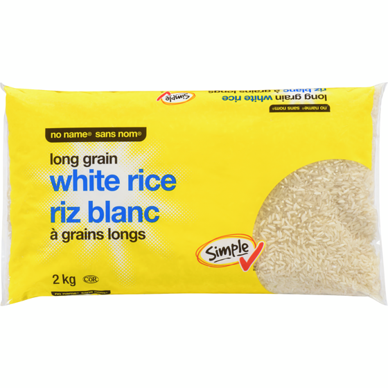 Sans Nom Riz blanc à grains longs 2 kg, 0,25 $/100g