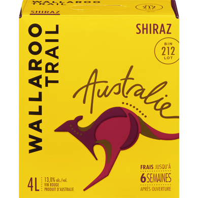 Wallaroo Trail Vin rouge Wallaroo Trail Shiraz BIN 212, 4 L (Pièce d’identité requise au moment du ramassage) 4 l, 0,98 $/100ml