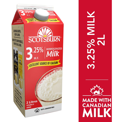 Scotsburn 3.25% Homogenized Milk 2 l, $0.24/100ml