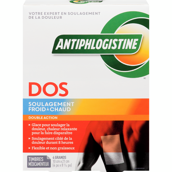 Antiphlogistine ANTIPHLOGISTINETimbres soulagement froid à chaud dos 4 ea, 3,62 $/1ch