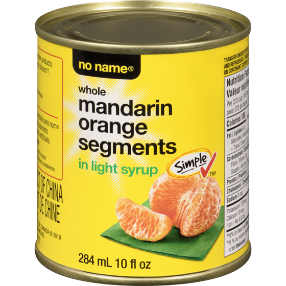 No Name Whole Mandarin Orange Segments in Light Syrup 284 ml, $0.44/100ml