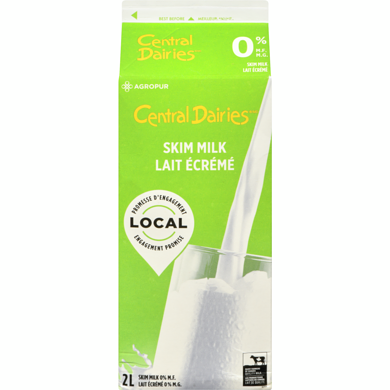 Central Dairies 0% Skim Milk 2 l, $0.24/100ml