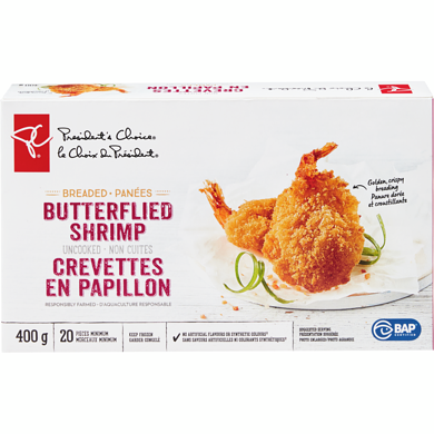 le Choix du Président Crevettes en papillon panées 400 g, 3,25 $/100g