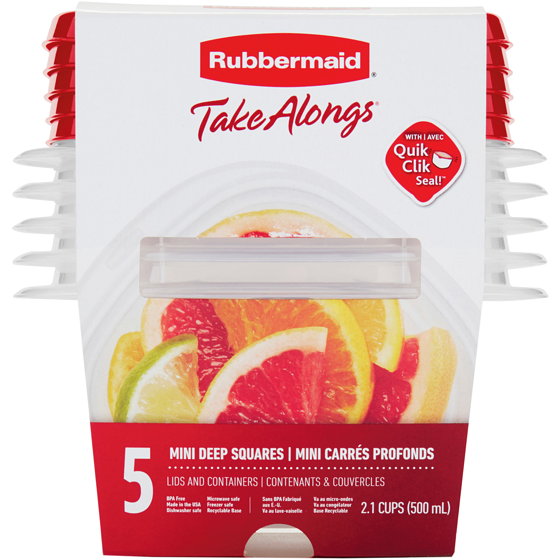 Rubbermaid TakeAlongs Mini Deep Square Food Storage Containers, Ruby Red, 5 Pack 1 ea, $0.90/1ea