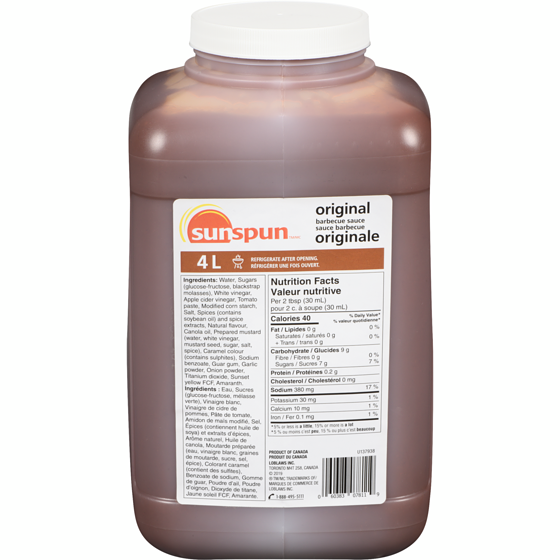 Sunspun Original Barbecue Sauce 4 l, $0.42/100ml