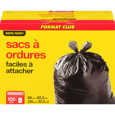 Sans Nom Sacs à ordures, ordinaires en format club 100 ea, 0,21 $/1ch