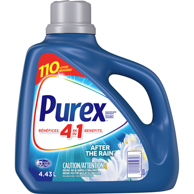 Purex 4 en 1 détergent à lessive liquide concentré, ondée fraîche, 110 brassées 4.43 l, 0,45 $/100ml