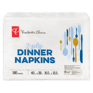 President's Choice 2-Ply Dinner Napkins, 180 Sheets 1 ea, $1,100.00/100ea