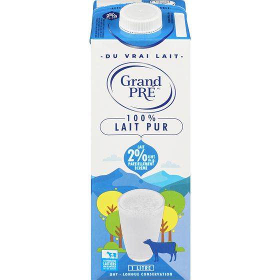 Grand Pré Lait 2 % 1 l, 0,50 $/100ml