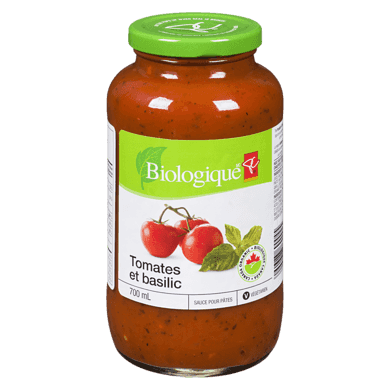 PC Biologique Sauce pour pâtes tomate basilic 700 ml, 0,71 $/100ml