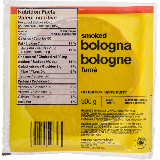 No Name Bologna, Sliced 500 g, $10.00/1kg $1.00/100g