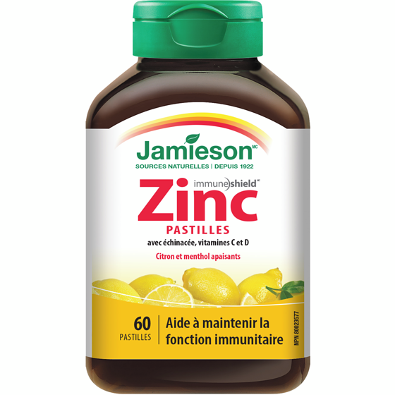 Jamieson Pastilles de zinc avec échinacée et vitamines C et D - Arôme de citron 60 count 60 ea, 0,15 $/1ch